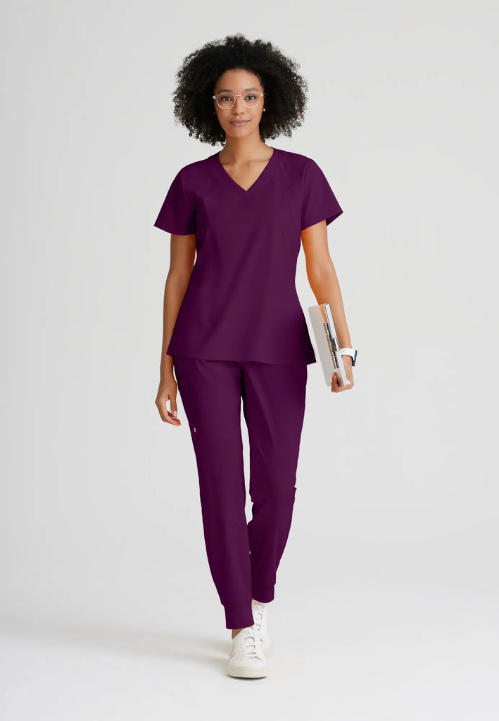 Barco Scrubs Women's Racer Top Wine | scrub-supply.com