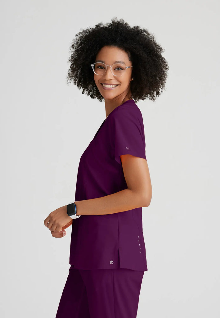 Barco Scrubs Women's Racer Top Wine | scrub-supply.com