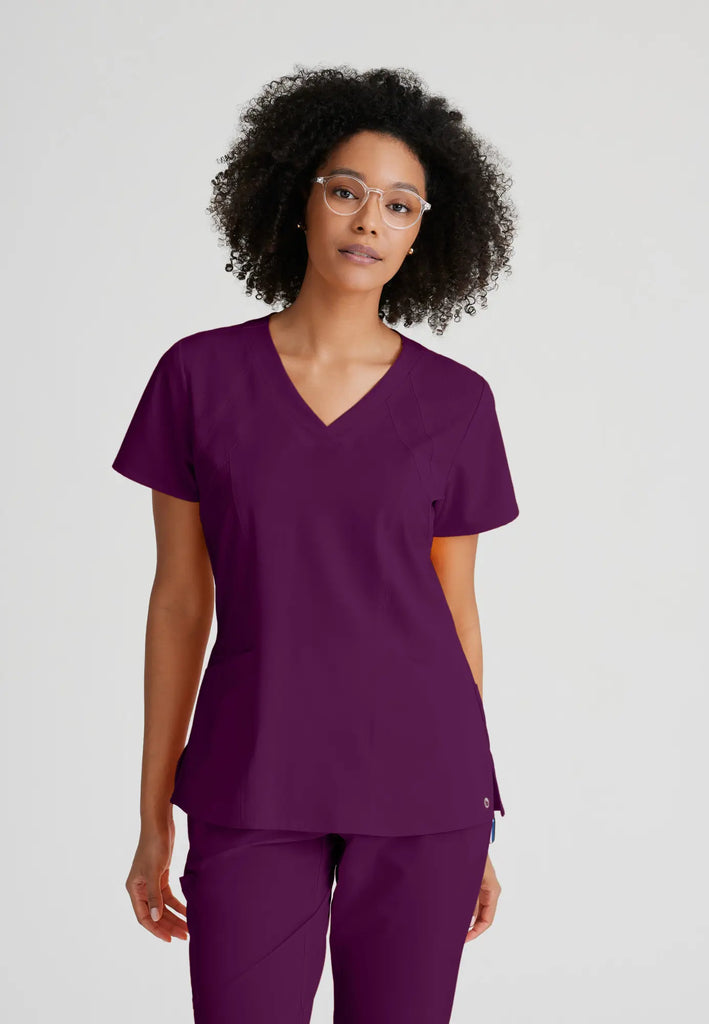 Barco Scrubs Women's Racer Top Wine | scrub-supply.com