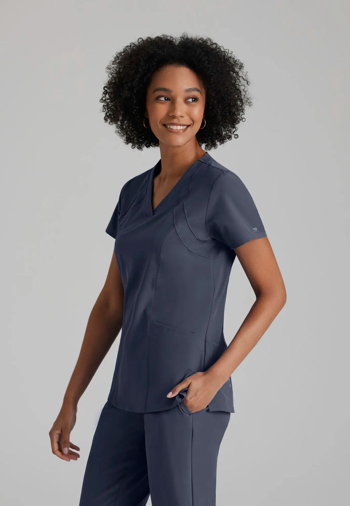 Barco Scrubs Women's Racer Top Steel | scrub-supply.com