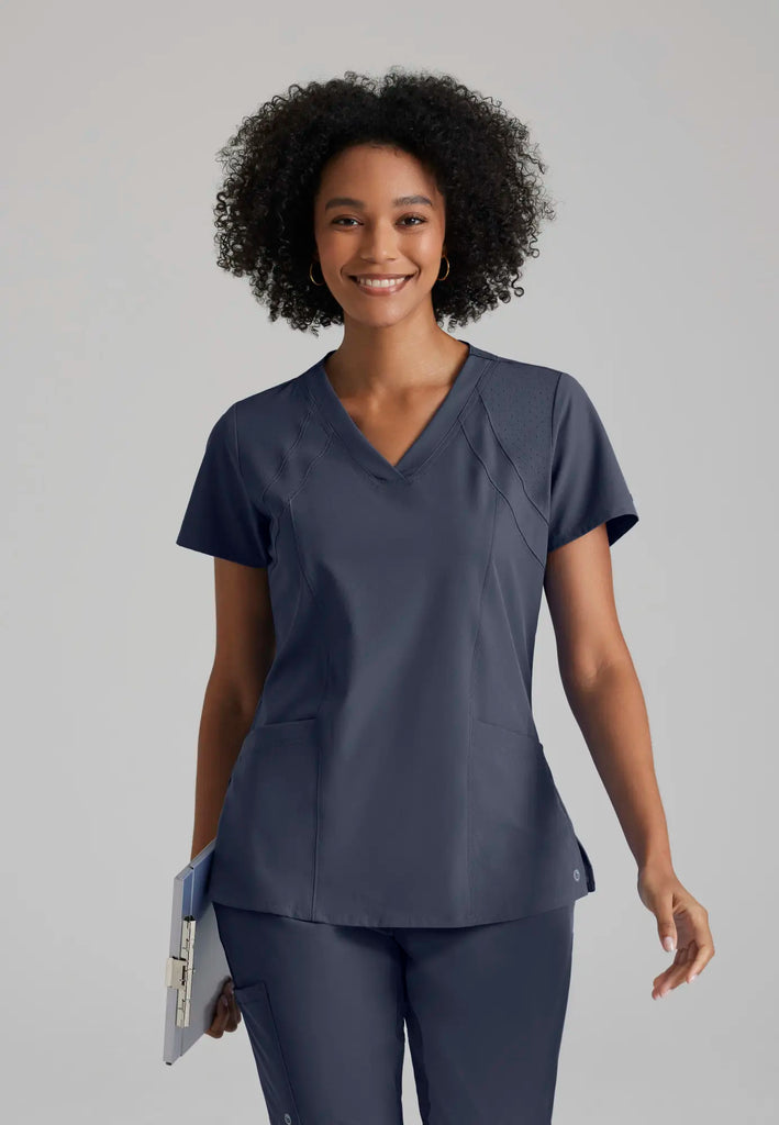 Barco Scrubs Women's Racer Top Steel | scrub-supply.com