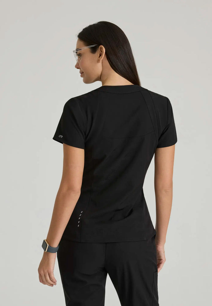 Barco Scrubs Women's Racer Top Black Digital Hex Jacquard | scrub-supply.com