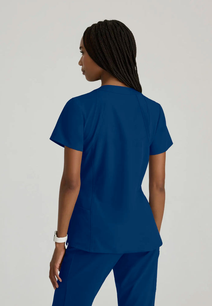 Barco Scrubs Women's Racer Top Indigo Digital Hex Jacquard | scrub-supply.com