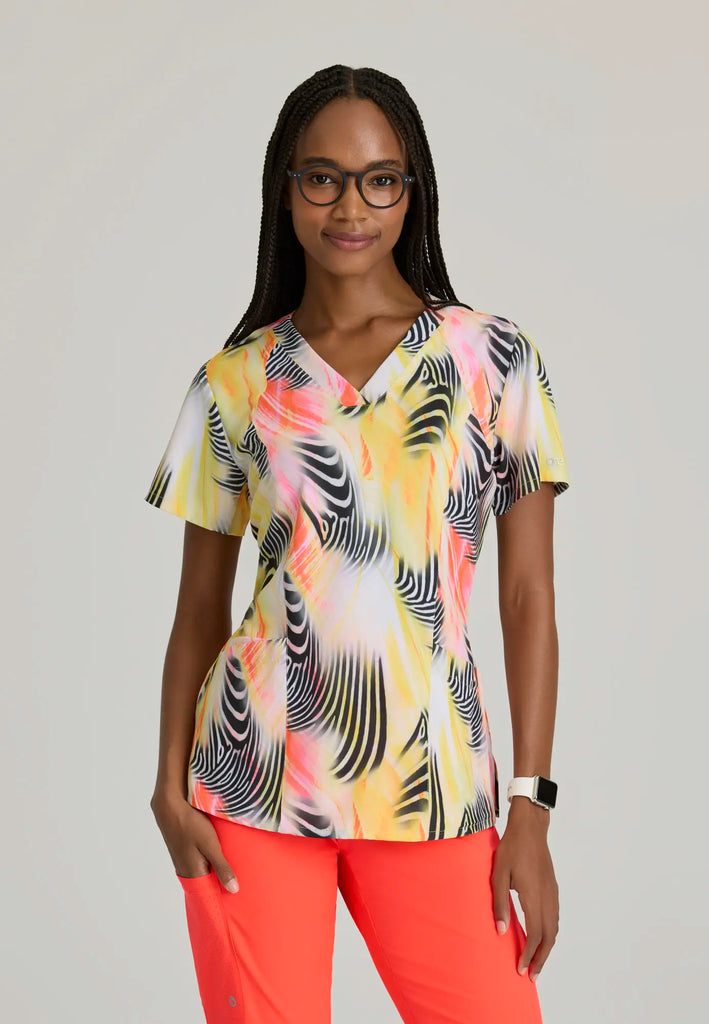 Barco Scrubs Women's Thrive Print Top Zebra Brilliance | scrub-supply.com