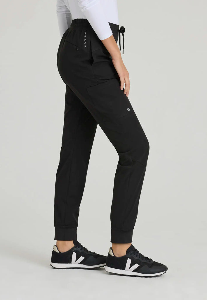 Barco Scrubs Women's Boost Jogger Black Digital Hex Jacquard | scrub-supply.com