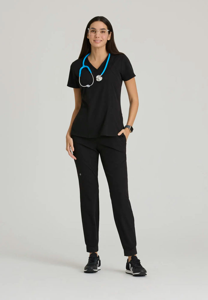 Barco Scrubs Women's Boost Jogger Black Digital Hex Jacquard | scrub-supply.com