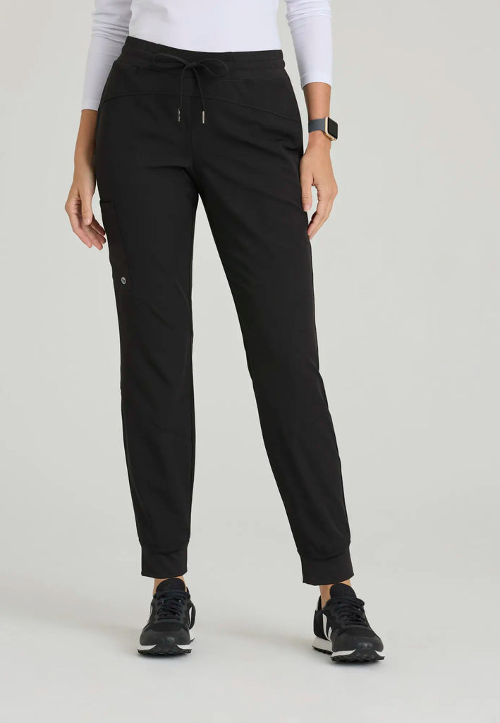 Barco Scrubs Women's Boost Jogger Black Digital Hex Jacquard | scrub-supply.com