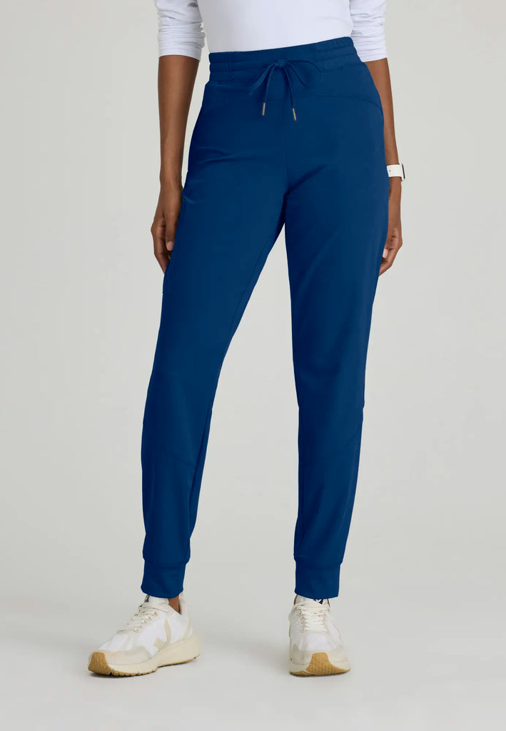 Barco Scrubs Women's Boost Jogger Indigo Digital Hex Jacquard | scrub-supply.com