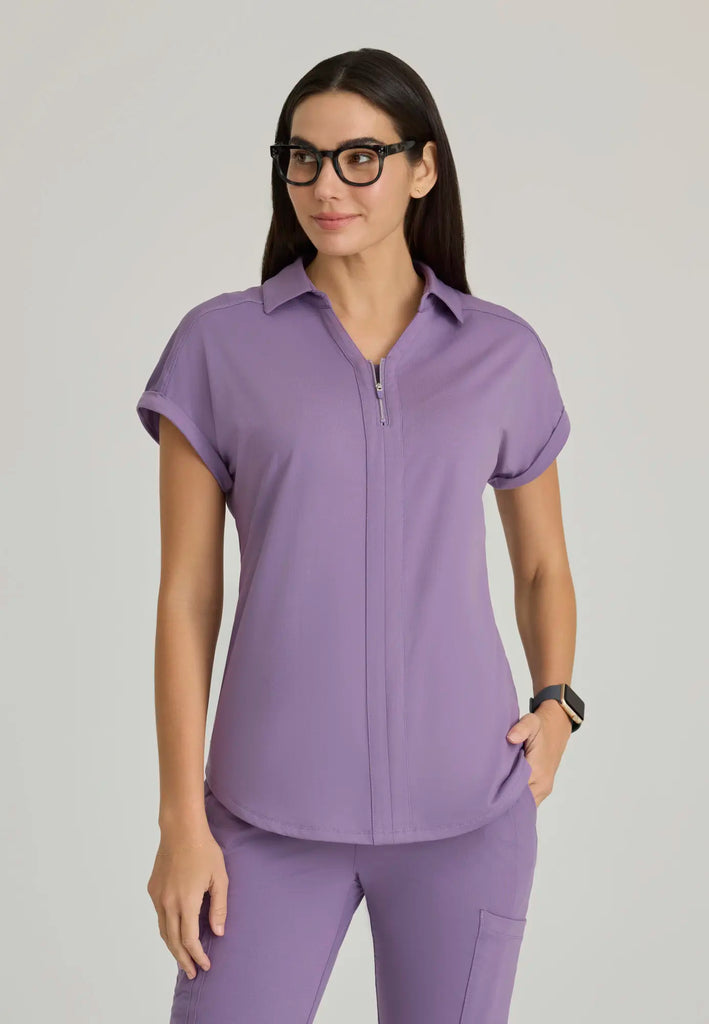 Barco Scrubs Women's Engage Knit Top Dusty Lavender | scrub-supply.com