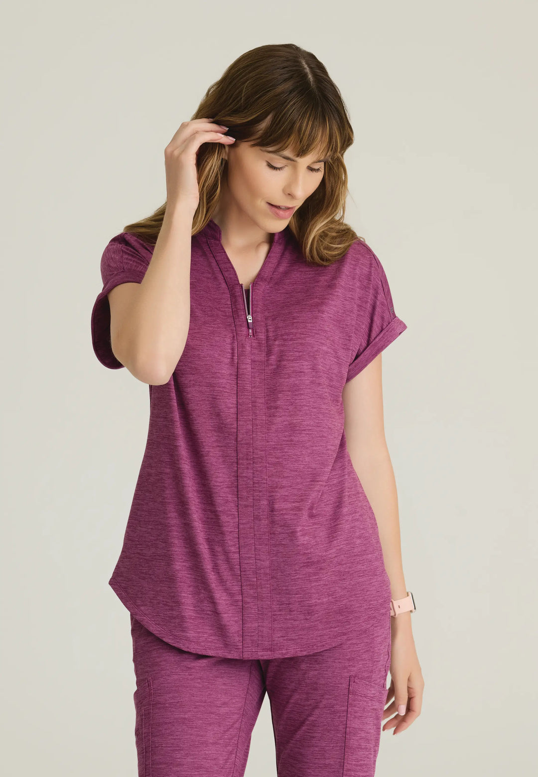 Barco Scrubs Women's Engage Knit Top Dark Mauve Heather | scrub-supply.com