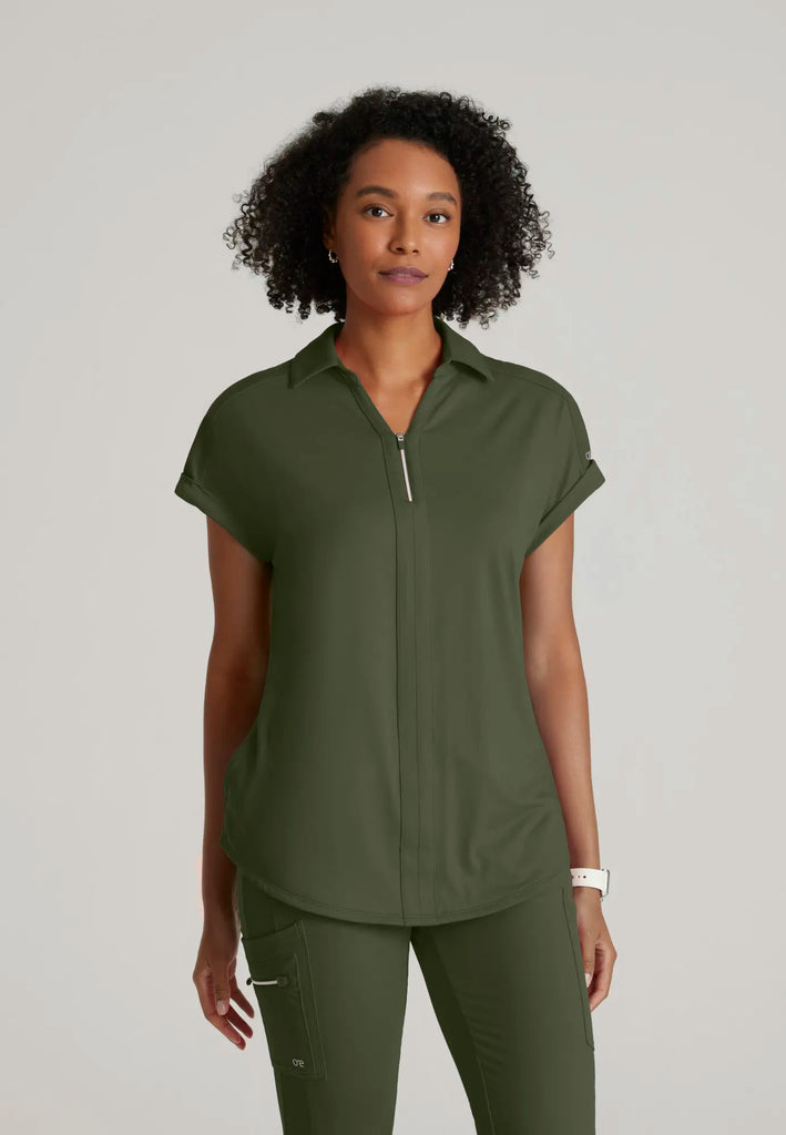 Barco Scrubs Women's Engage Knit Top Olive | scrub-supply.com