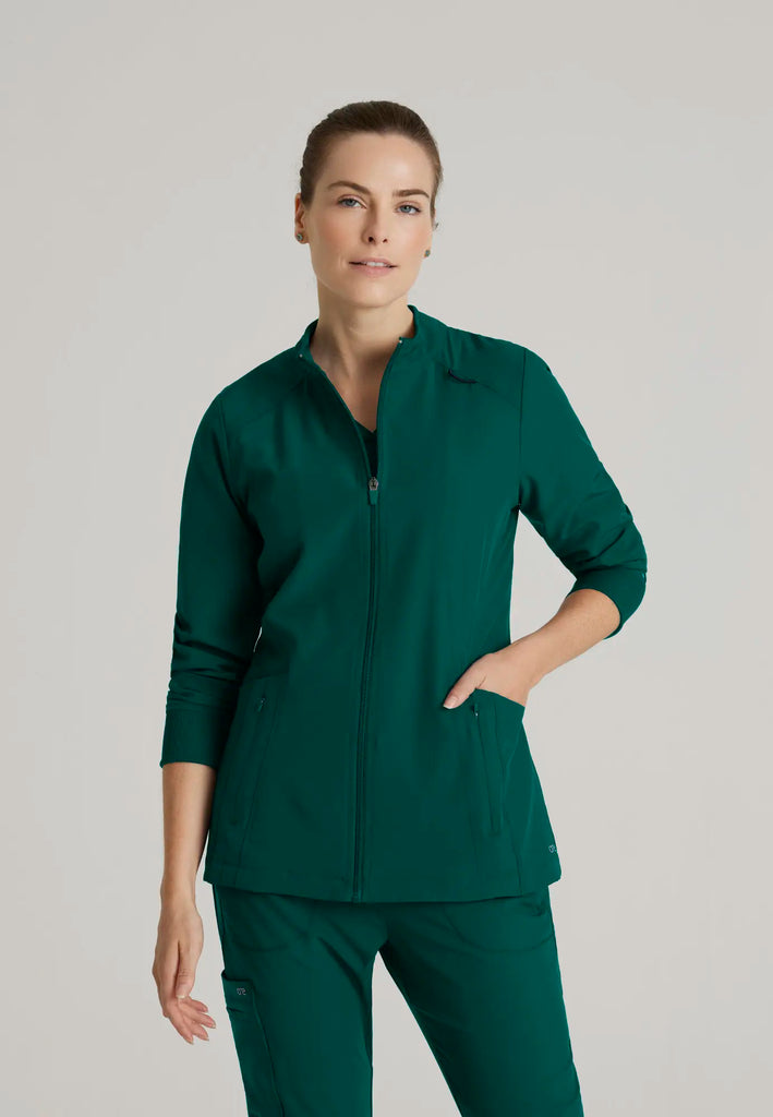 Barco Scrubs Women's Venture Warm-Up Hunter Green | scrub-supply.com