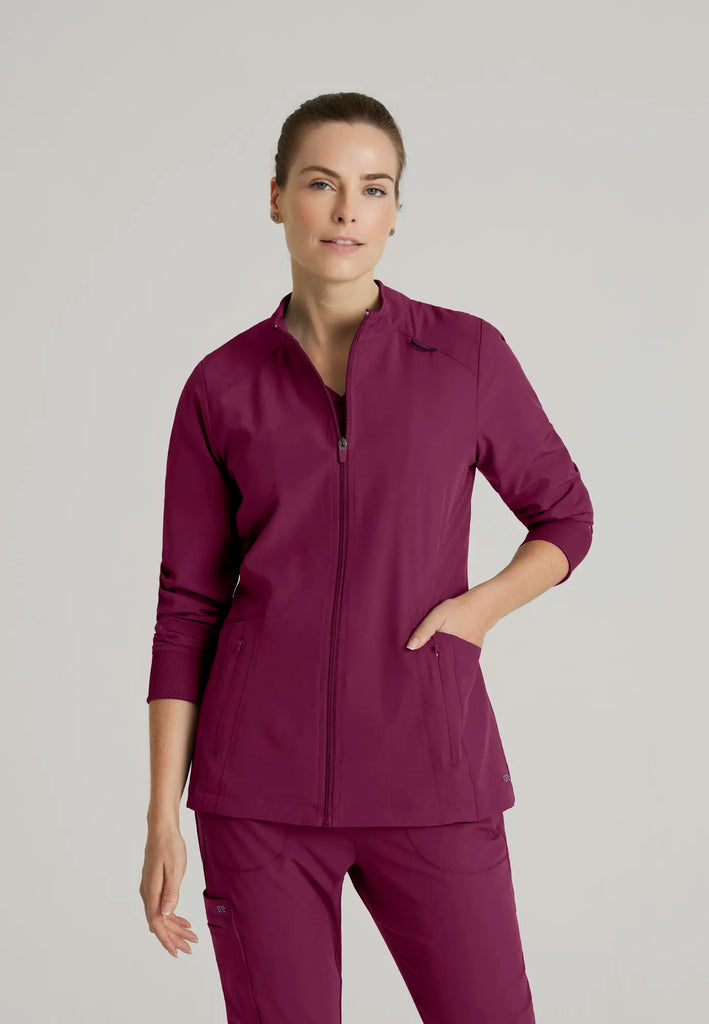 Barco Scrubs Women's Venture Warm-Up Wine | scrub-supply.com