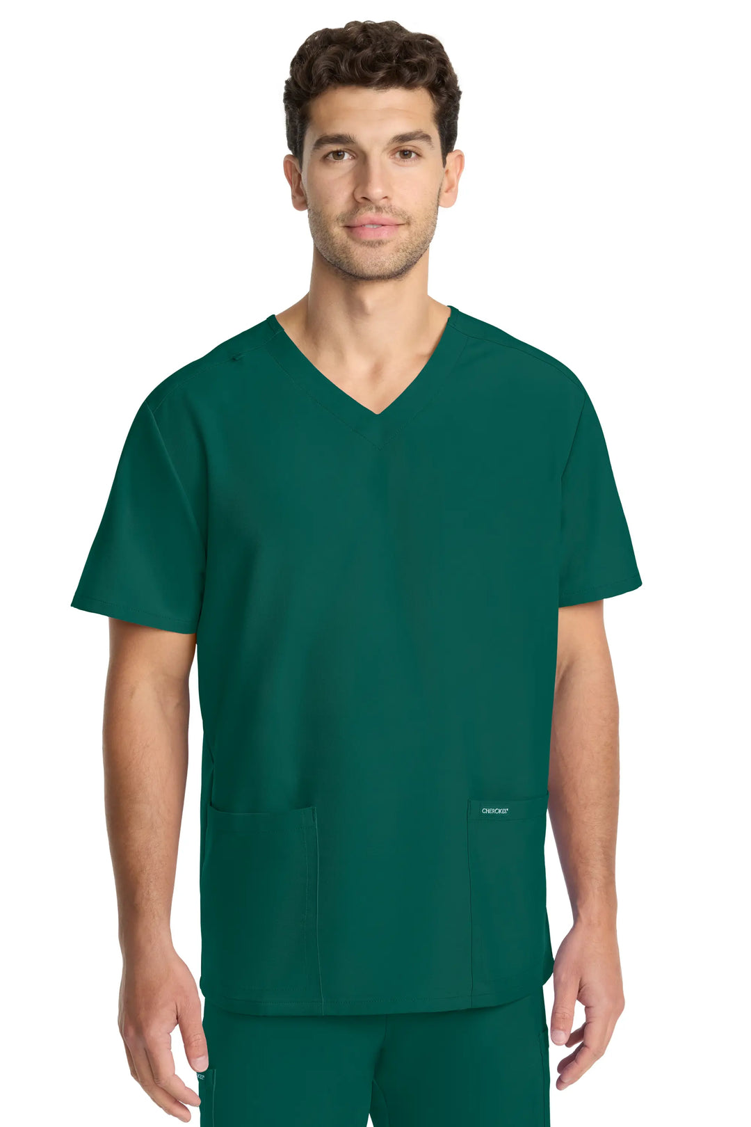 Cherokee Scrubs Unisex Ultra V-Neck Top Hunter Green | scrub-supply.com