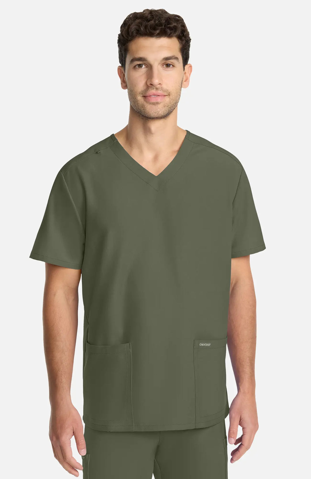 Cherokee Scrubs Unisex Ultra V-Neck Top Olive | scrub-supply.com