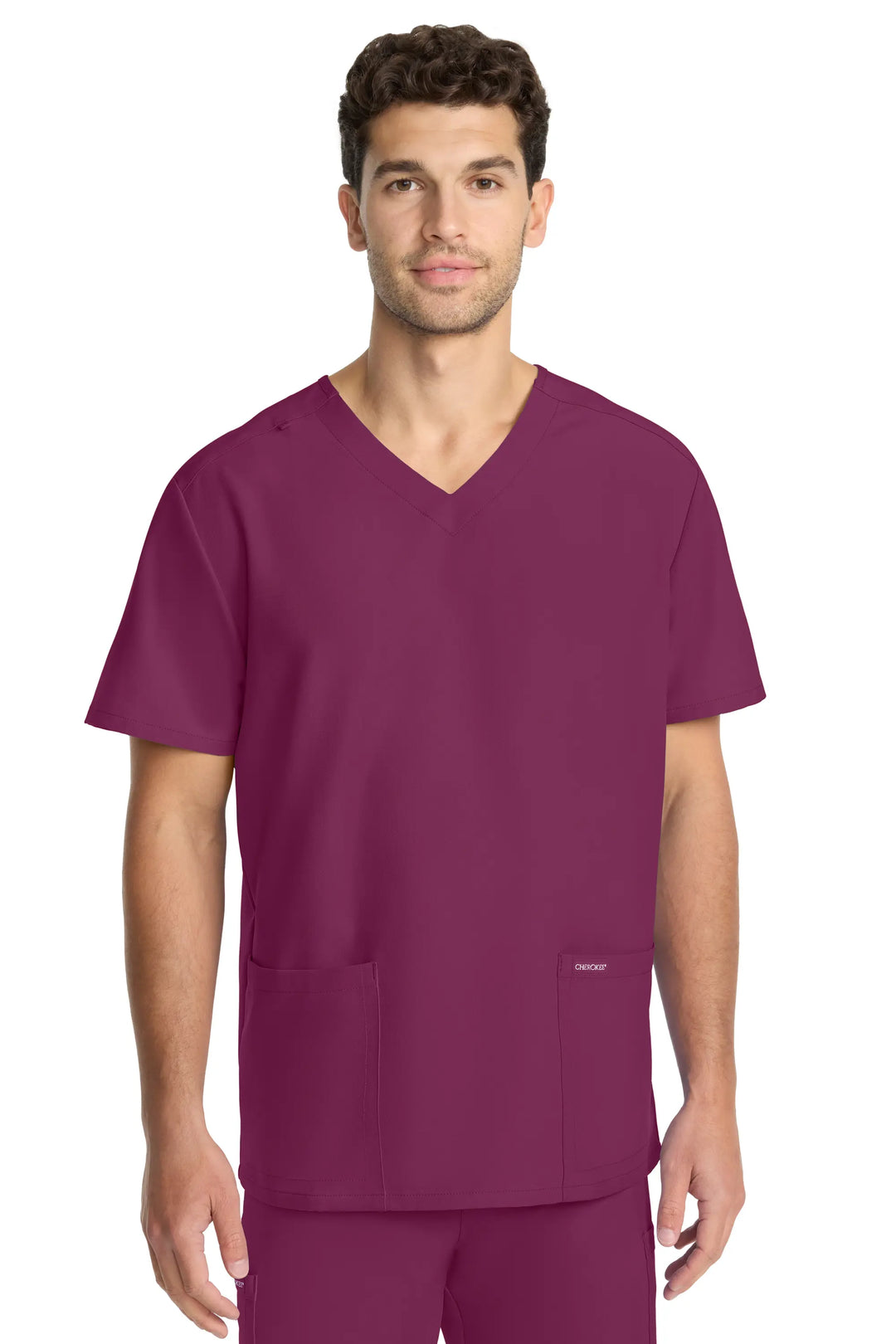 Cherokee Scrubs Unisex Ultra V-Neck Top Wine | scrub-supply.com