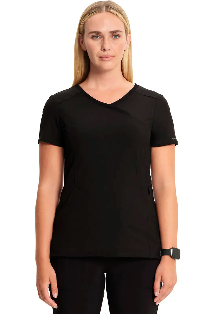 Infinity Scrubs Mock Wrap Top Black | scrub-supply.com