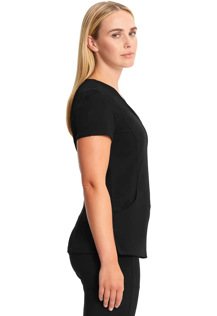 Infinity Scrubs Mock Wrap Top Black | scrub-supply.com