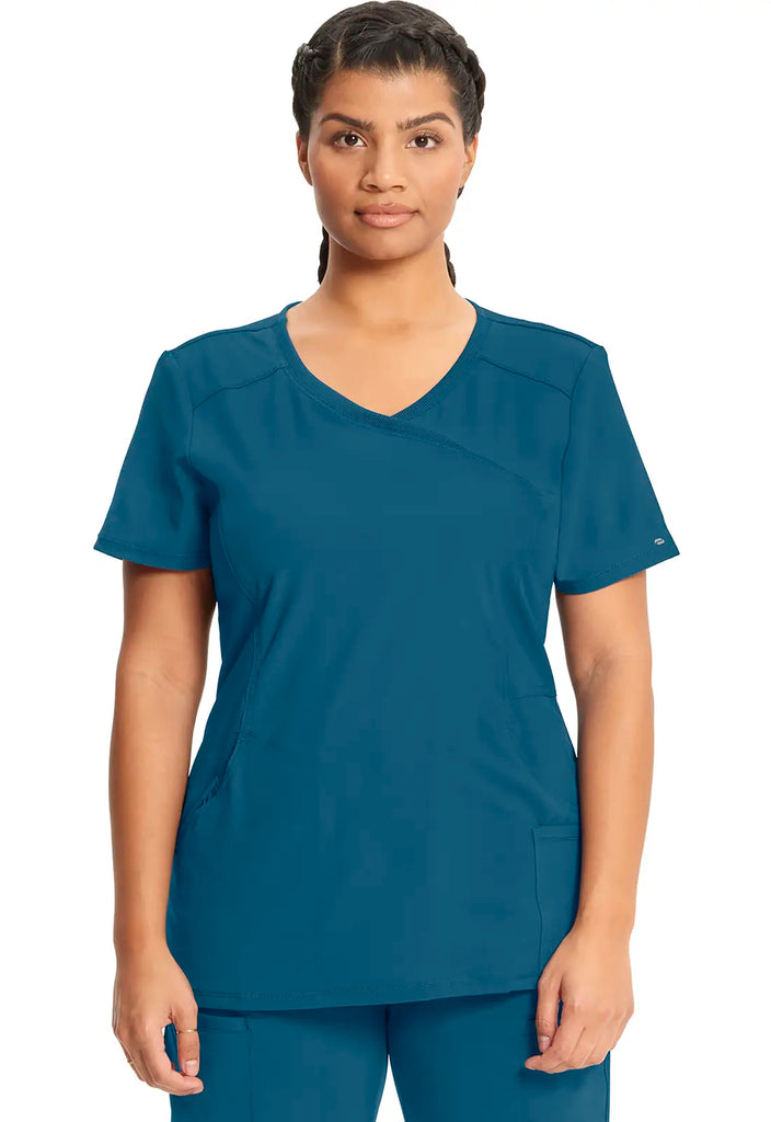 Infinity Scrubs Women's Mock Wrap Top Caribbean Blue | scrub-supply.com