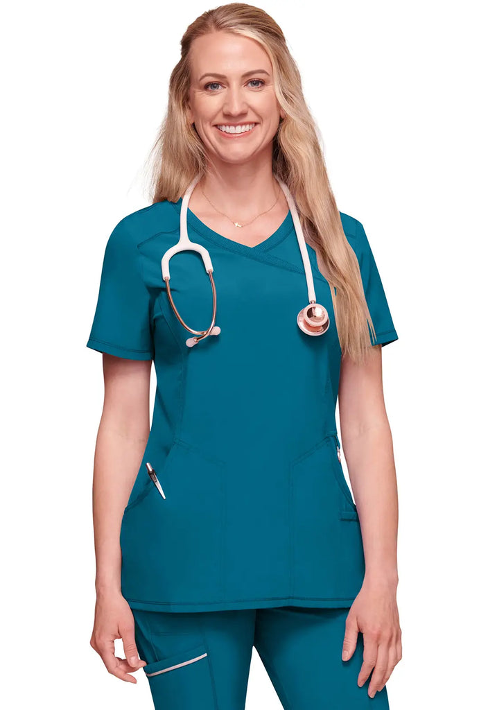 Infinity Scrubs Women's Mock Wrap Top Caribbean Blue | scrub-supply.com