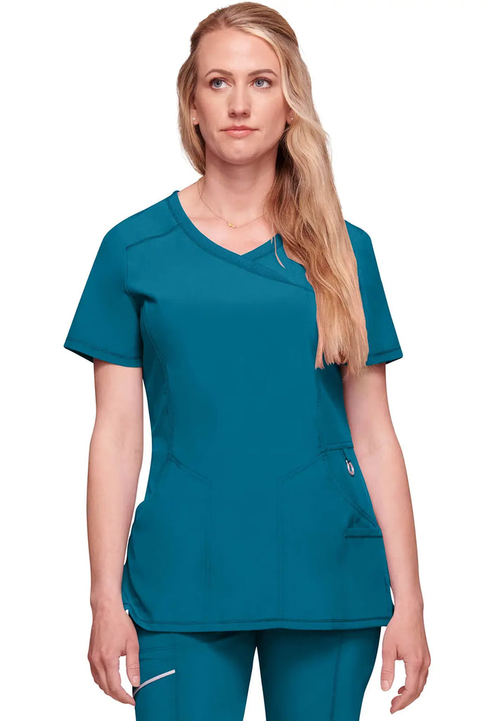 Infinity Scrubs Women's Mock Wrap Top Caribbean Blue | scrub-supply.com