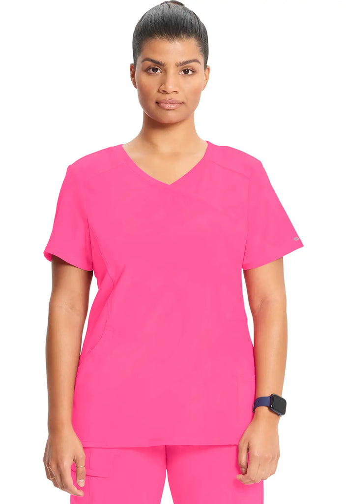 Infinity Scrubs Women's Mock Wrap Top Carmine Pink | scrub-supply.com