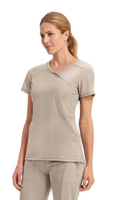 Infinity Scrubs Women's Mock Wrap Top Khaki | scrub-supply.com