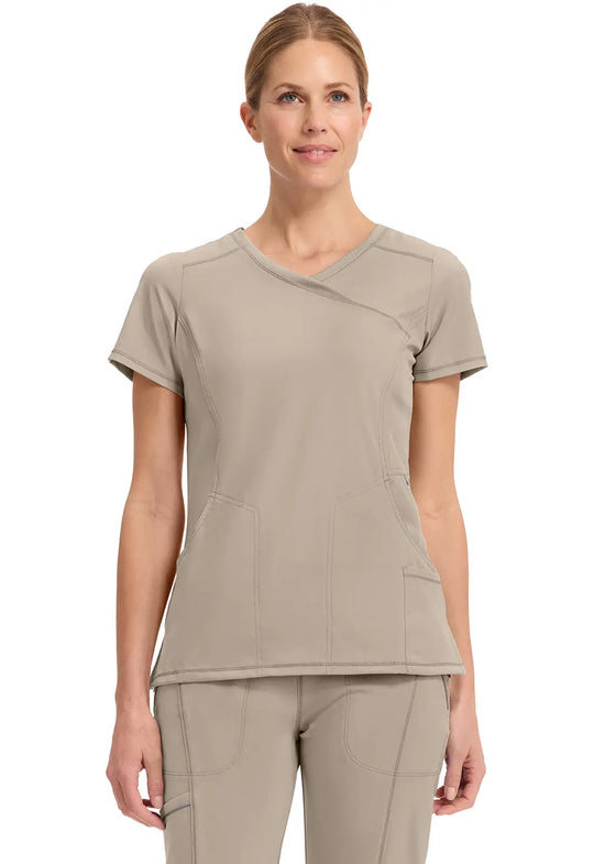 Infinity Scrubs Women's Mock Wrap Top Khaki | scrub-supply.com