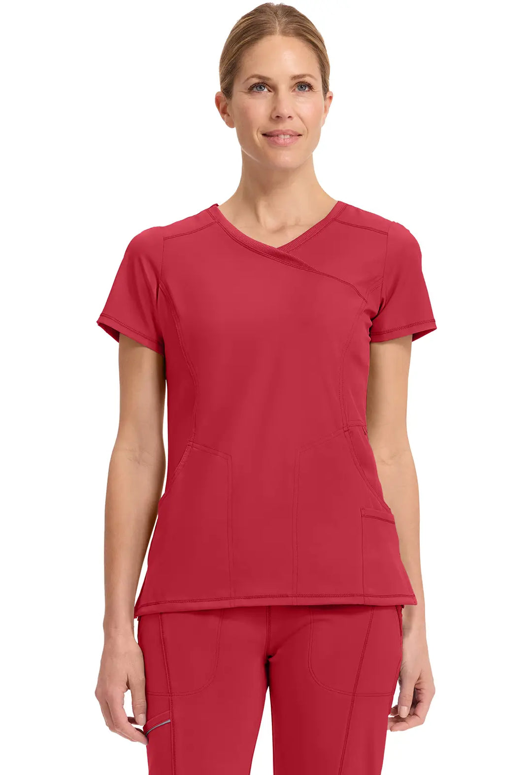 Infinity Scrubs Women's Mock Wrap Top Red | scrub-supply.com
