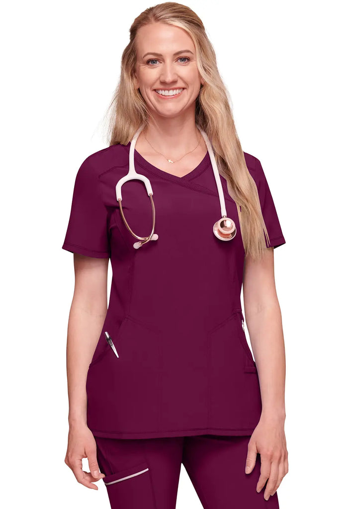 Infinity Scrubs Women's Mock Wrap Top Wine | scrub-supply.com