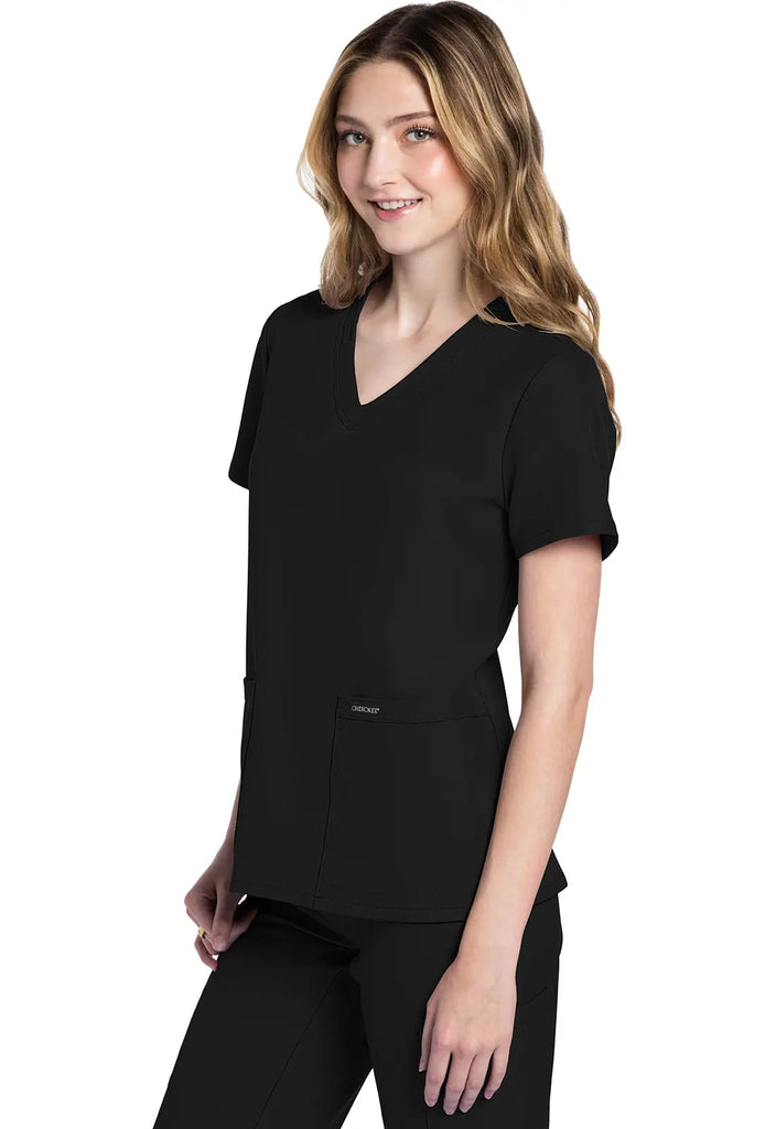 Cherokee Scrubs Women's Ultra 2-Pocket V-Neck Top Black | scrub-supply.com