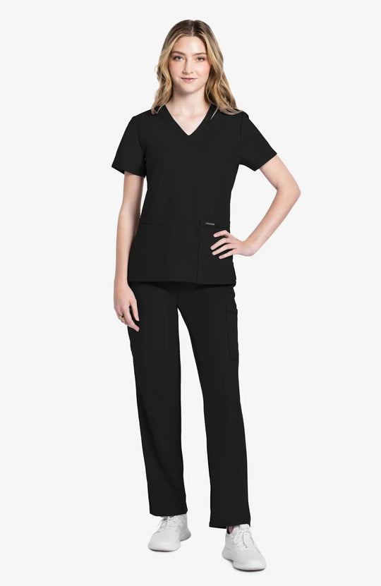 Cherokee Scrubs Women's 2-Pocket V-Neck Top Black | scrub-supply.com