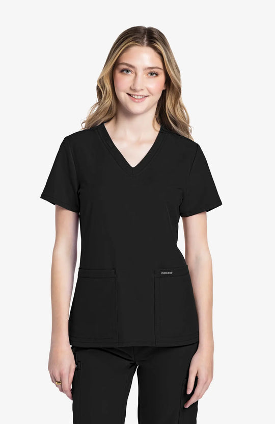 Cherokee Scrubs Women's 2-Pocket V-Neck Top Black | scrub-supply.com