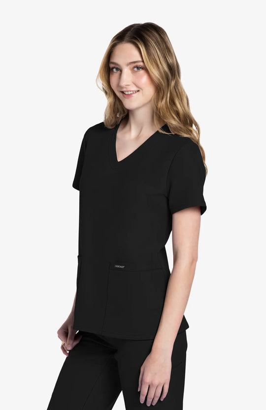 Cherokee Scrubs Women's 2-Pocket V-Neck Top Black | scrub-supply.com