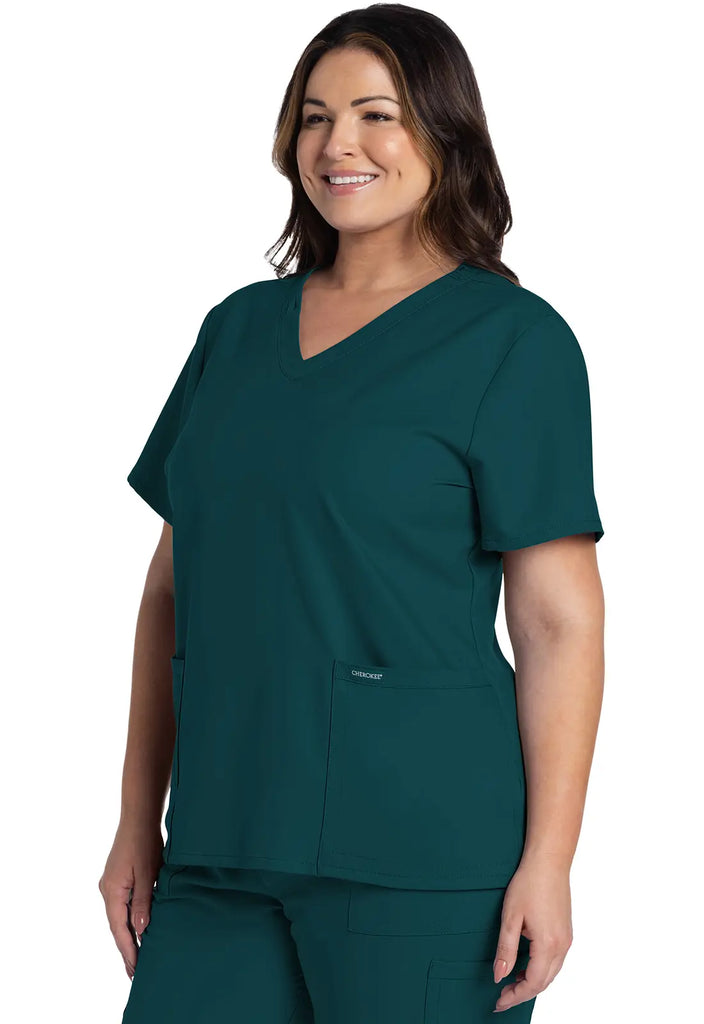 Cherokee Scrubs Women's Ultra 2-Pocket V-Neck Top Caribbean Blue | scrub-supply.com