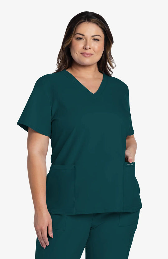 Cherokee Scrubs Women's 2-Pocket V-Neck Top Caribbean Blue | scrub-supply.com