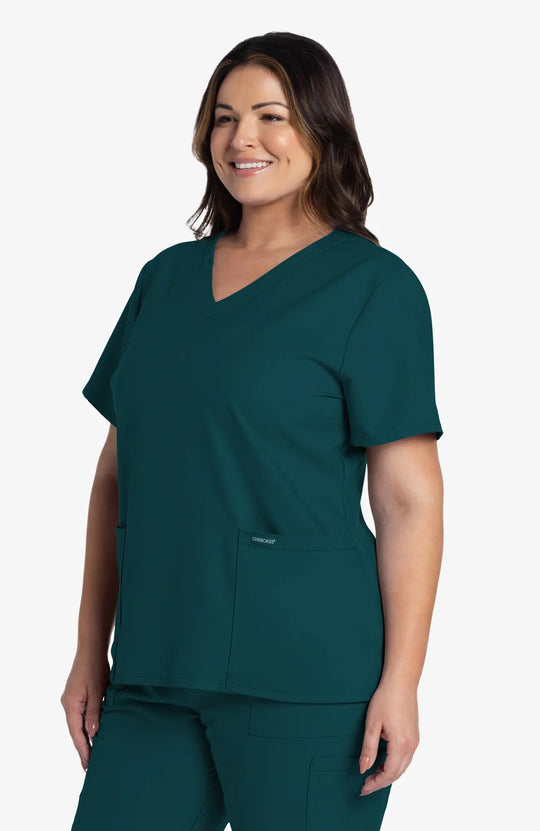 Cherokee Scrubs Women's 2-Pocket V-Neck Top Caribbean Blue | scrub-supply.com