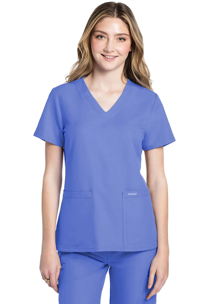 Cherokee Scrubs Women's Ultra 2-Pocket V-Neck Top Ceil Blue | scrub-supply.com