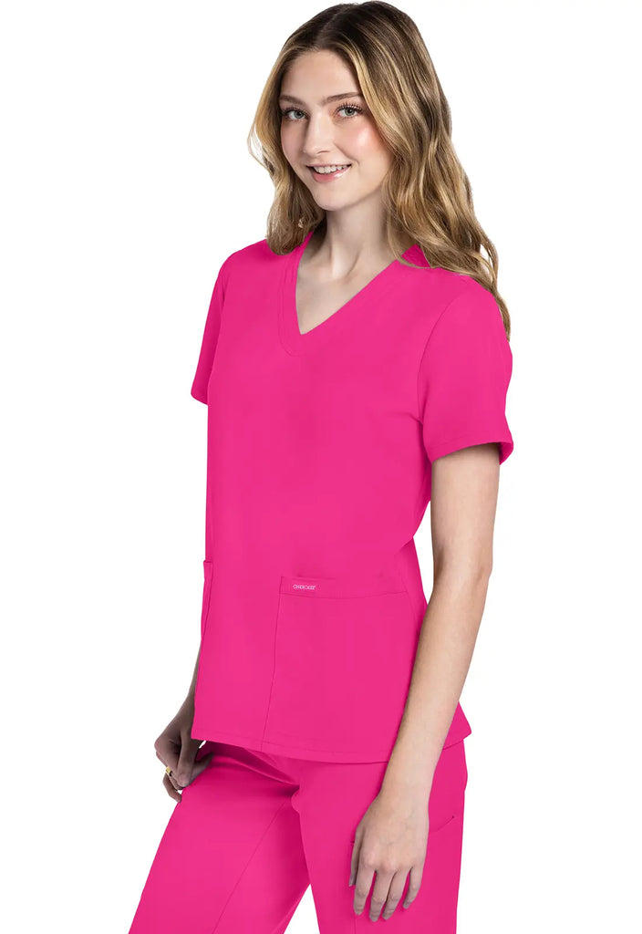 Cherokee Scrubs Women's Ultra 2-Pocket V-Neck Top Electric Pink | scrub-supply.com