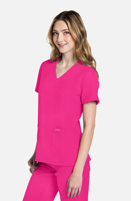 Cherokee Scrubs Women's 2-Pocket V-Neck Top Electric Pink | scrub-supply.com