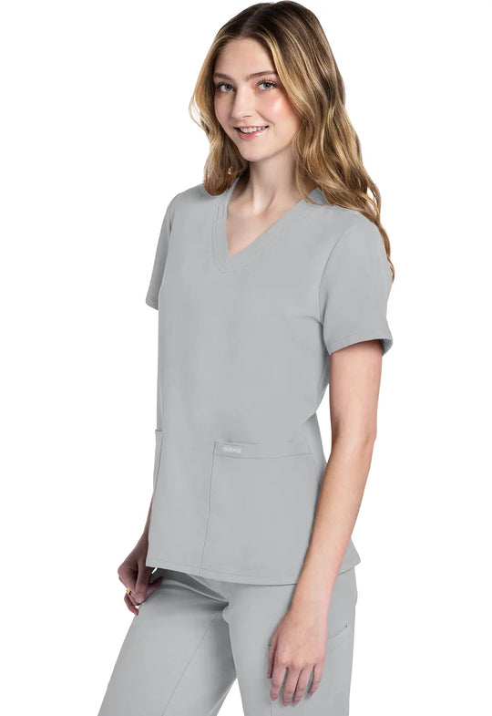 Cherokee Scrubs Women's Ultra 2-Pocket V-Neck Top Grey | scrub-supply.com