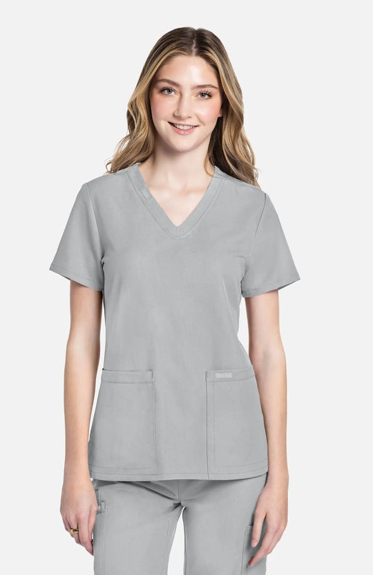 Cherokee Scrubs Women's 2-Pocket V-Neck Top Grey | scrub-supply.com