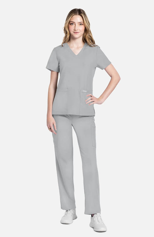 Cherokee Scrubs Women's 2-Pocket V-Neck Top Grey | scrub-supply.com