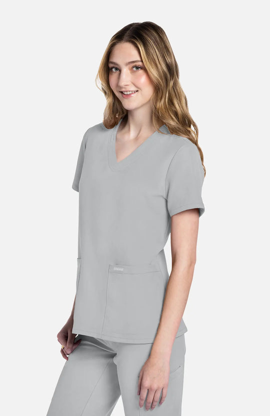 Cherokee Scrubs Women's 2-Pocket V-Neck Top Grey | scrub-supply.com