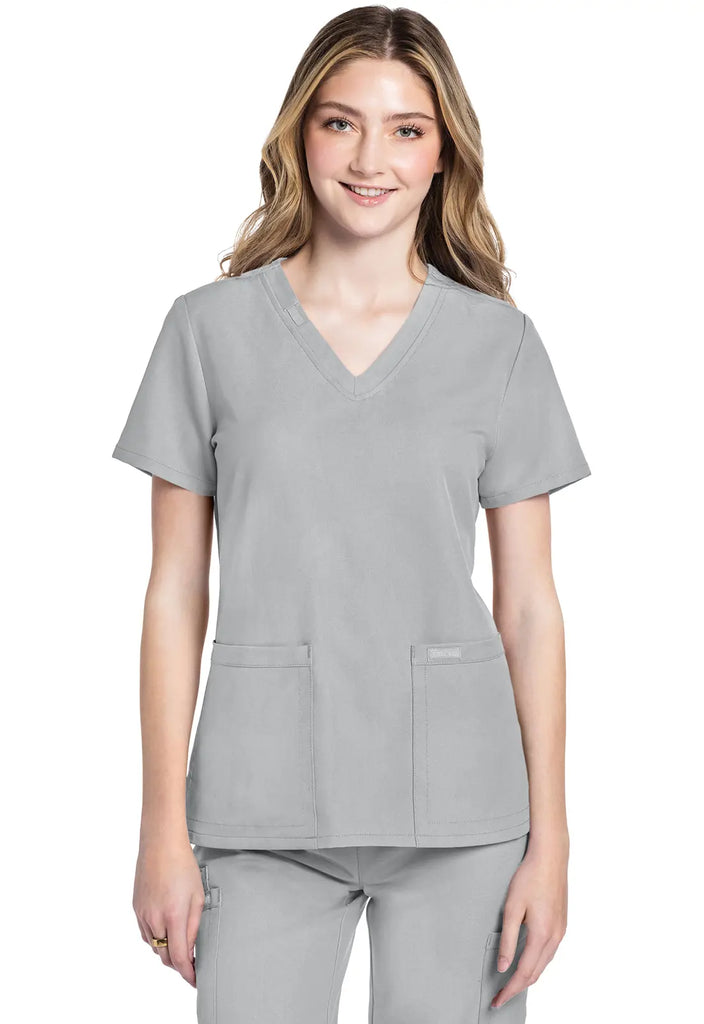 Cherokee Scrubs Women's Ultra 2-Pocket V-Neck Top Grey | scrub-supply.com