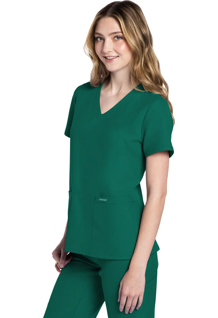 Cherokee Scrubs Women's Ultra 2-Pocket V-Neck Top Hunter Green | scrub-supply.com
