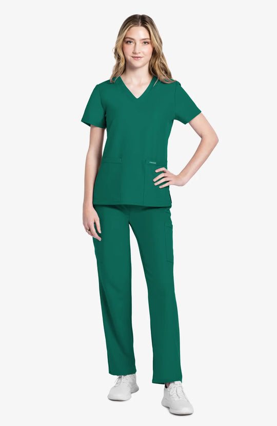 Cherokee Scrubs Women's 2-Pocket V-Neck Top Hunter Green | scrub-supply.com