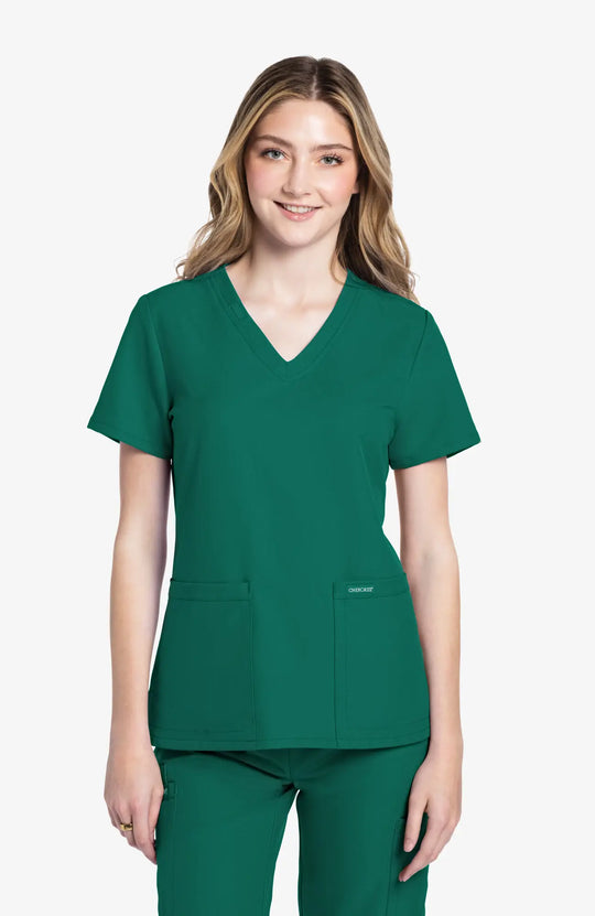 Cherokee Scrubs Women's 2-Pocket V-Neck Top Hunter Green | scrub-supply.com