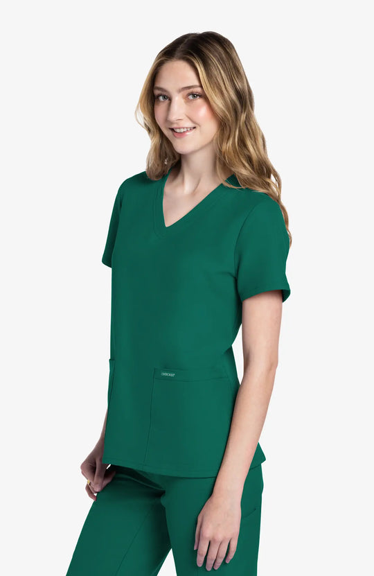 Cherokee Scrubs Women's 2-Pocket V-Neck Top Hunter Green | scrub-supply.com