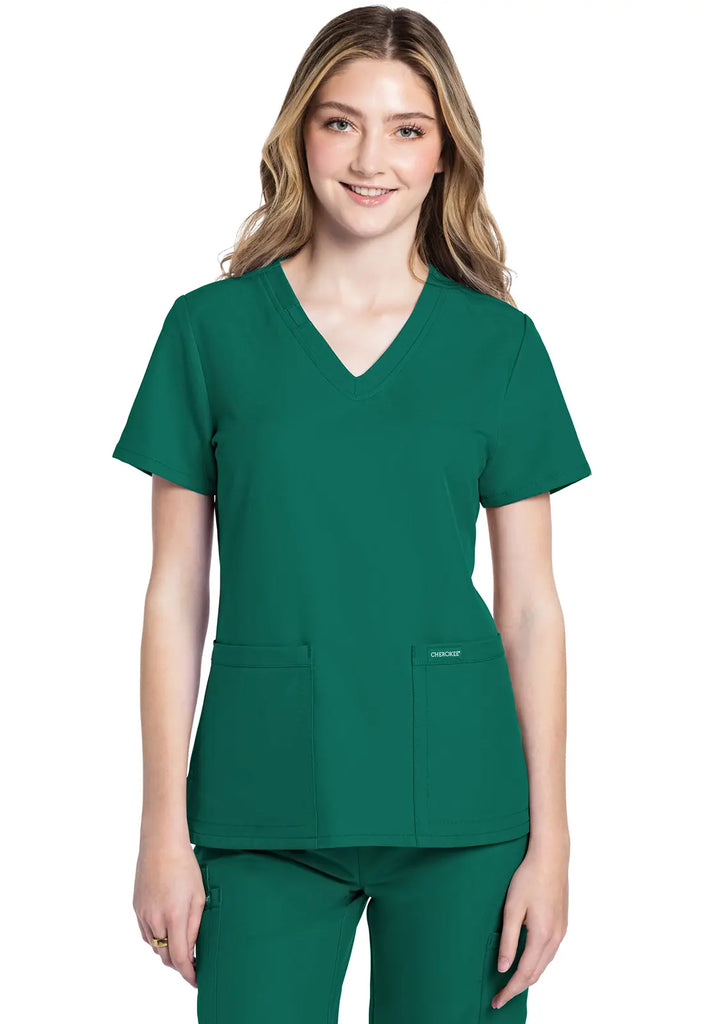 Cherokee Scrubs Women's Ultra 2-Pocket V-Neck Top Hunter Green | scrub-supply.com